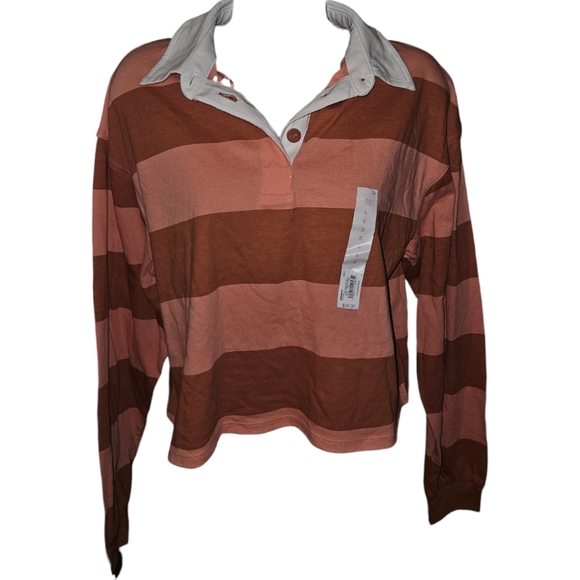 NWT SO Stripe Long Sleeve Collared Crop Top - Picture 3 of 4